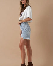 High Rise Bermuda Denim Shorts