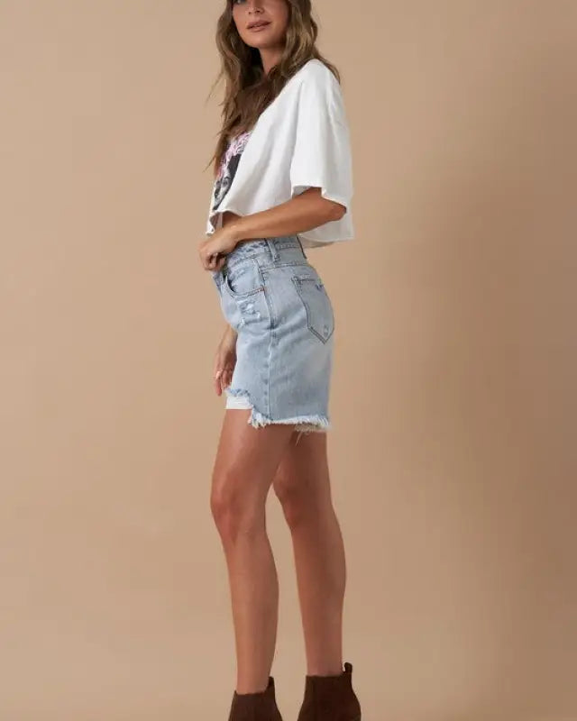 High Rise Bermuda Denim Shorts