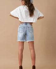 High Rise Bermuda Denim Shorts