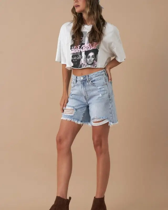 High Rise Bermuda Denim Shorts