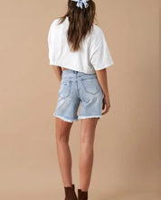 High Rise Bermuda Denim Shorts