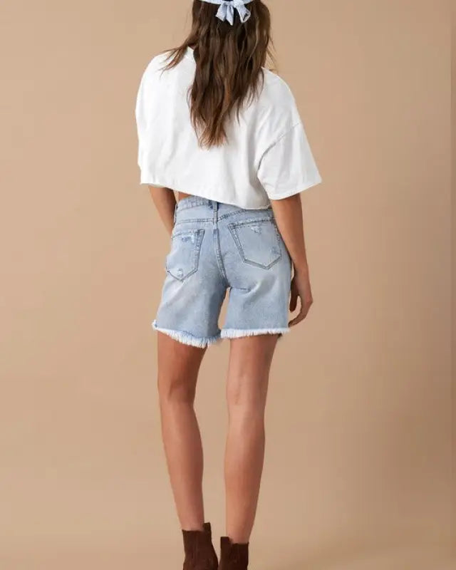 High Rise Bermuda Denim Shorts