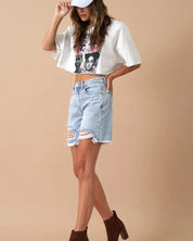 High Rise Bermuda Denim Shorts