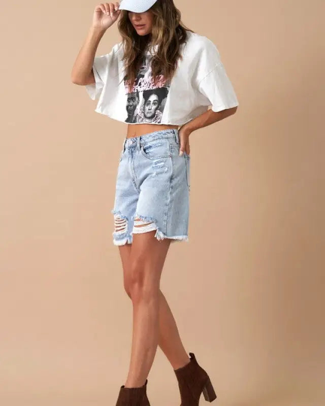 High Rise Bermuda Denim Shorts