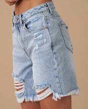 High Rise Bermuda Denim Shorts