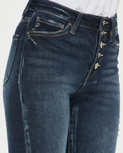 High Rise Button Down Cuffed Ankle Skinny Jeans