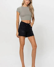 High Rise Criss Cross Stretch Shorts - Shorts