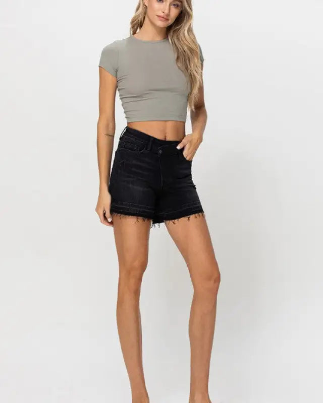 High Rise Criss Cross Stretch Shorts - Shorts