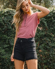 High Rise Criss Cross Stretch Shorts - Washed Out: Xs-L / S - Shorts