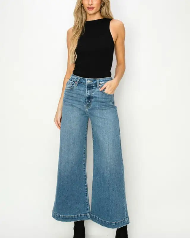 High Rise Crop Palazzo Jeans