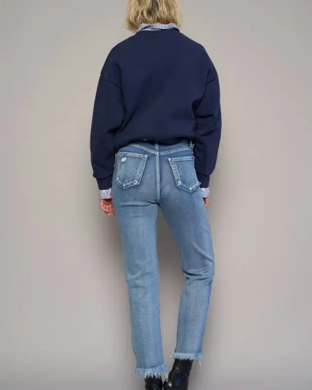 HIGH RISE CROPPED STRAIGHT JEANS