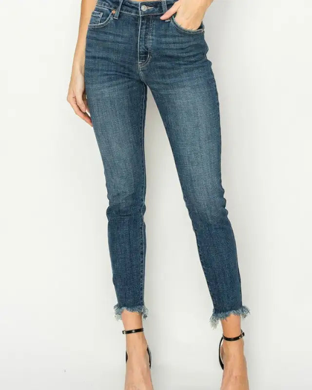 High Rise Cross Hatch Fabric Skinny Jeans