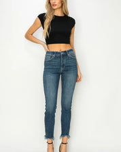 High Rise Cross Hatch Fabric Skinny Jeans