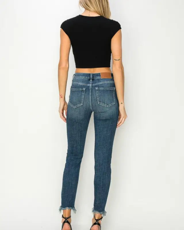 High Rise Cross Hatch Fabric Skinny Jeans