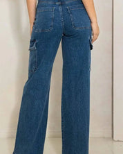 High Rise Crossed Waist Cargo Wide Jeans - Jeans