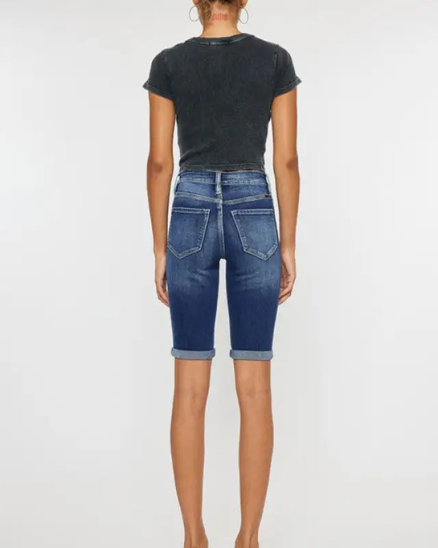 High Rise Cuff Bermuda Jeans