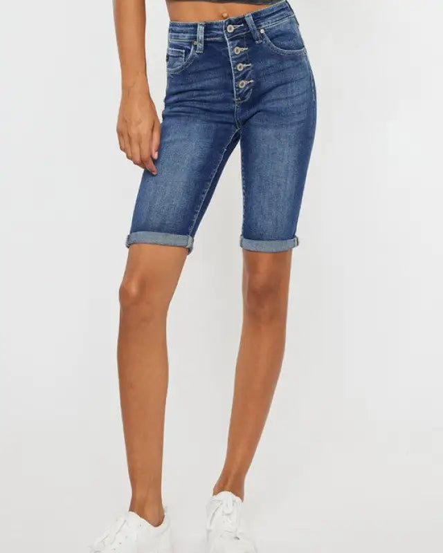 High Rise Cuff Bermuda Jeans