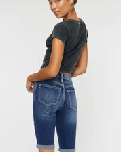 High Rise Cuff Bermuda Jeans