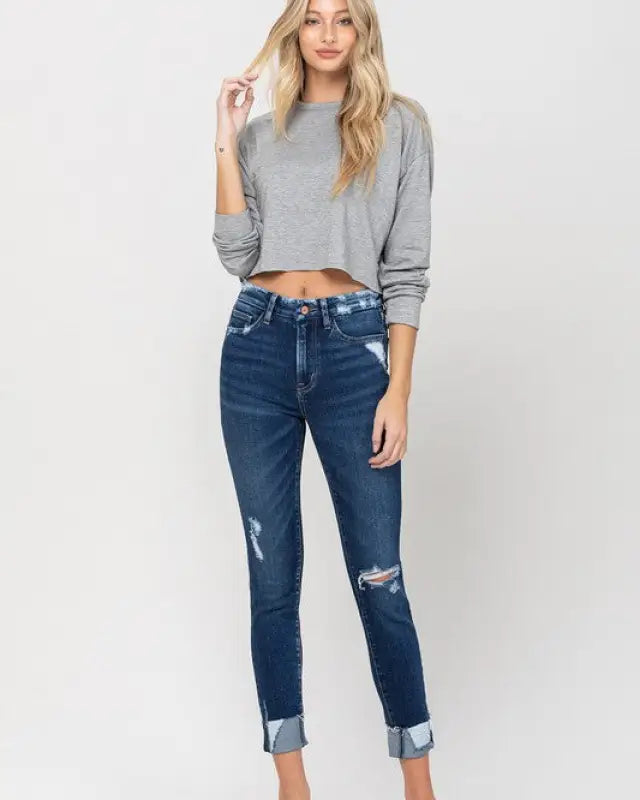 High Rise Distressed Clean Cut Crop Skinny