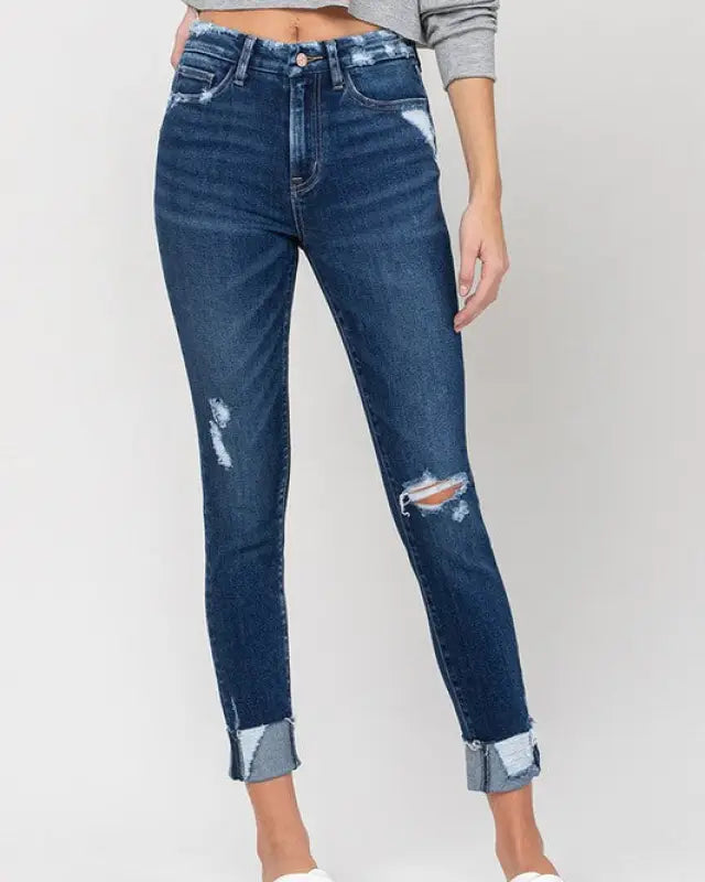 High Rise Distressed Clean Cut Crop Skinny