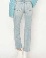 HIGH RISE DISTRESSED STRAIGHT JEANS - Jeans