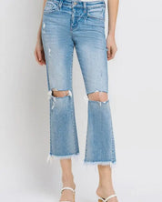 High Rise Frayed Hem Crop Straight Jeans - TORNE RIVER / 24