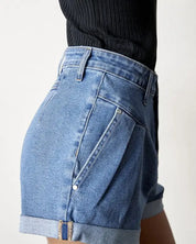 High Rise Roll Up Denim Shorts