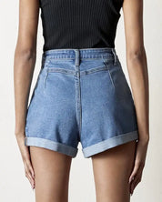 High Rise Roll Up Denim Shorts