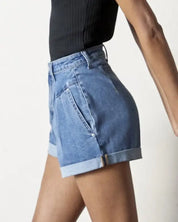 High Rise Roll Up Denim Shorts