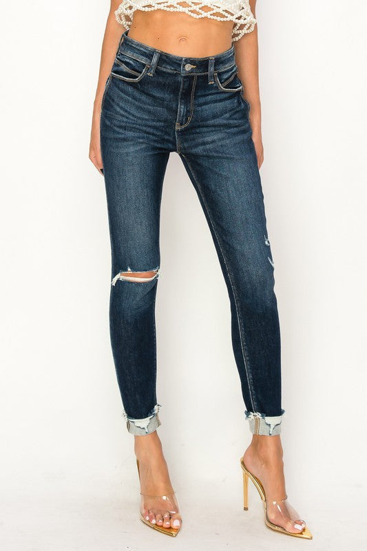 High Rise Skinny Cuffed Jeans