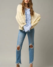 HIGH RISE STRAIGHT CROP JEANS - LIGHT / 1