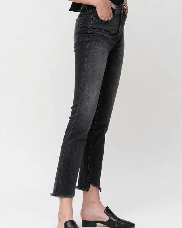 High Rise Straight Crop with Uneven Hem Details