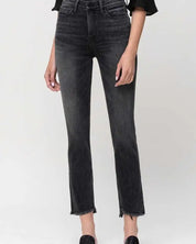 High Rise Straight Crop with Uneven Hem Details