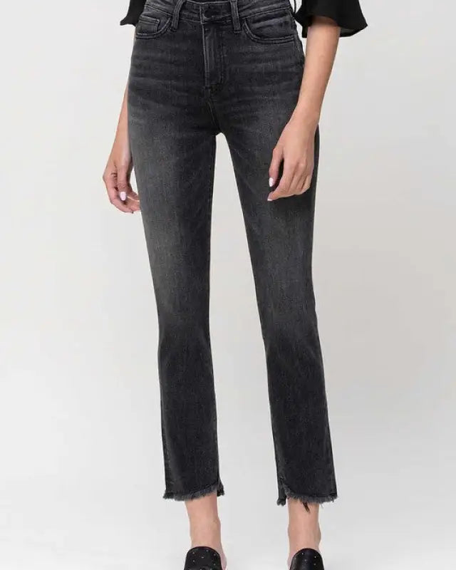 High Rise Straight Crop with Uneven Hem Details