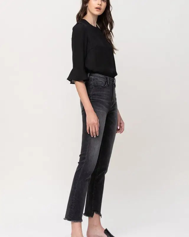 High Rise Straight Crop with Uneven Hem Details