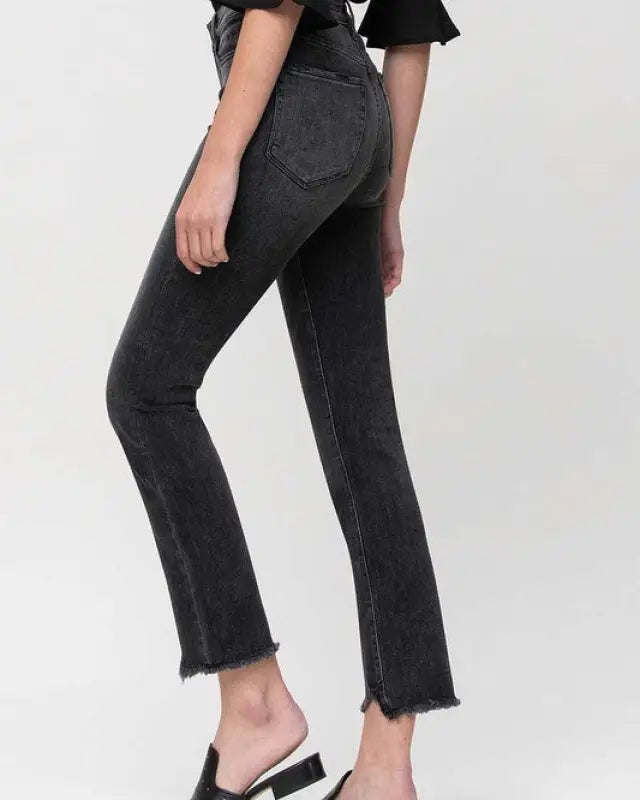 High Rise Straight Crop with Uneven Hem Details