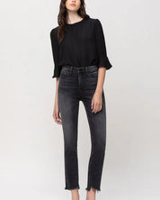 High Rise Straight Crop with Uneven Hem Details