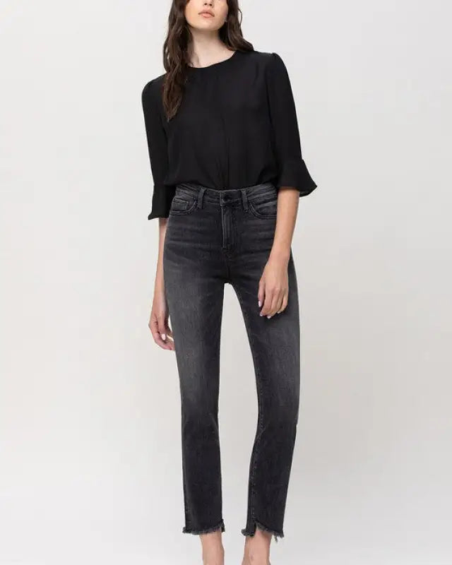 High Rise Straight Crop with Uneven Hem Details