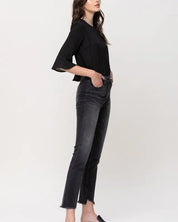 High Rise Straight Crop with Uneven Hem Details