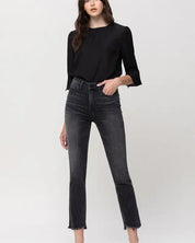 High Rise Straight Crop with Uneven Hem Details