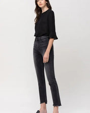 High Rise Straight Crop with Uneven Hem Details