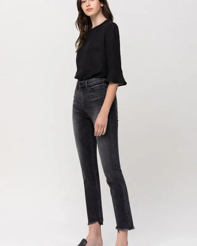 High Rise Straight Crop with Uneven Hem Details