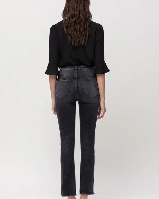 High Rise Straight Crop with Uneven Hem Details