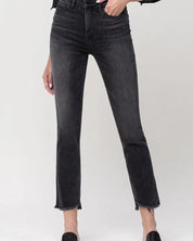 High Rise Straight Crop with Uneven Hem Details