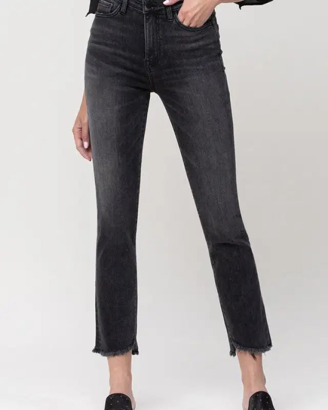 High Rise Straight Crop with Uneven Hem Details