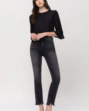 High Rise Straight Crop with Uneven Hem Details