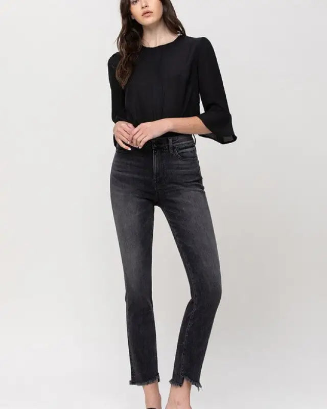 High Rise Straight Crop with Uneven Hem Details