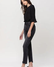 High Rise Straight Crop with Uneven Hem Details