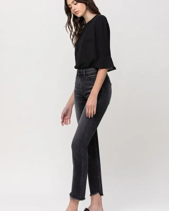 High Rise Straight Crop with Uneven Hem Details