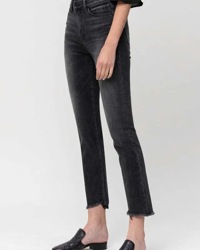 High Rise Straight Crop with Uneven Hem Details